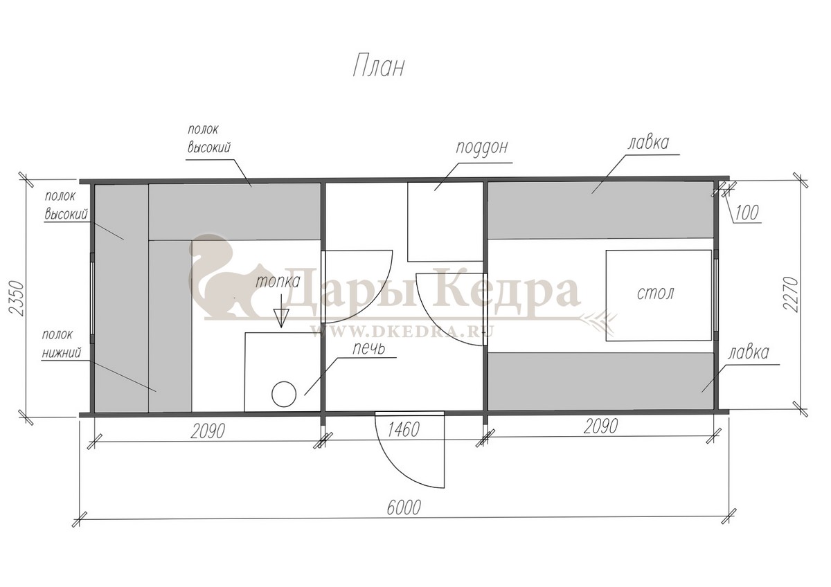 Баня «Викинг» из кедра 6х2,2 м с боковым входом